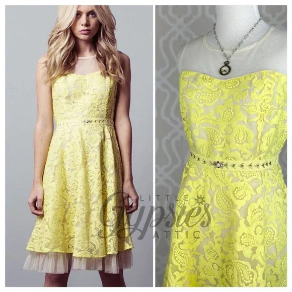 Ryu Lemon Flowers Jeweled Cocktail Dress - Picture 13 of 14